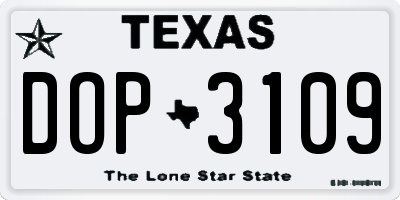 TX license plate DOP3109