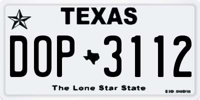 TX license plate DOP3112