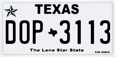 TX license plate DOP3113