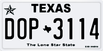 TX license plate DOP3114