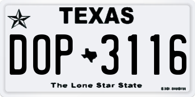 TX license plate DOP3116