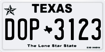 TX license plate DOP3123