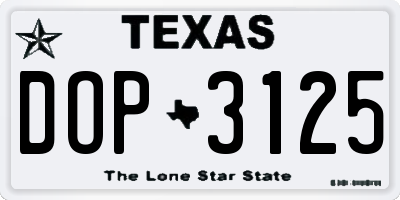 TX license plate DOP3125