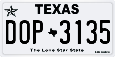 TX license plate DOP3135