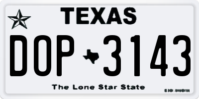 TX license plate DOP3143