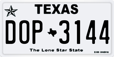 TX license plate DOP3144