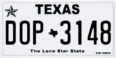 TX license plate DOP3148