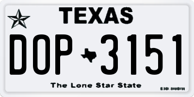 TX license plate DOP3151