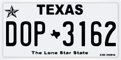 TX license plate DOP3162