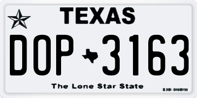 TX license plate DOP3163