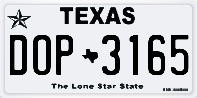 TX license plate DOP3165