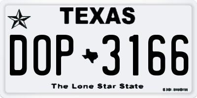 TX license plate DOP3166