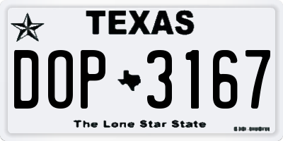 TX license plate DOP3167