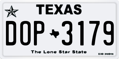 TX license plate DOP3179