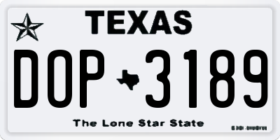 TX license plate DOP3189