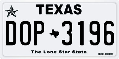 TX license plate DOP3196