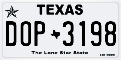 TX license plate DOP3198