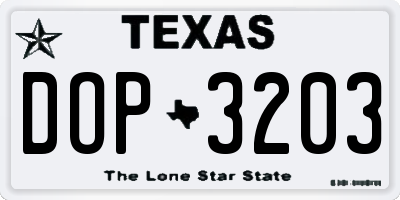 TX license plate DOP3203