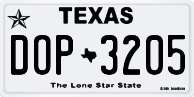 TX license plate DOP3205