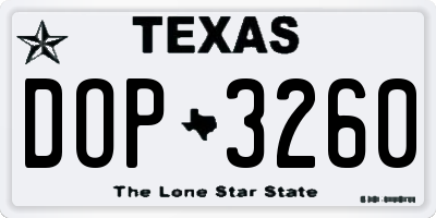 TX license plate DOP3260
