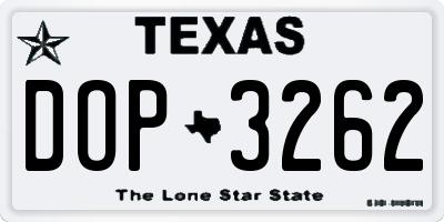 TX license plate DOP3262