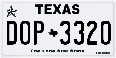 TX license plate DOP3320