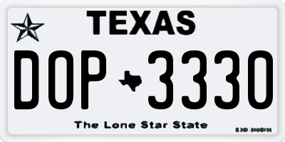 TX license plate DOP3330