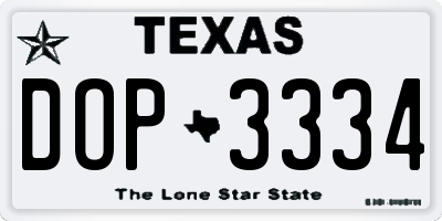 TX license plate DOP3334