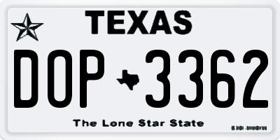 TX license plate DOP3362