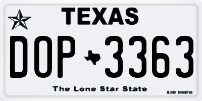TX license plate DOP3363