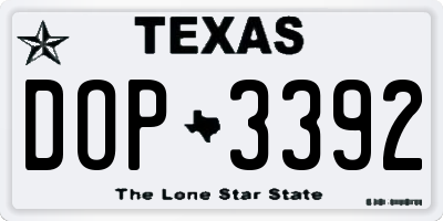 TX license plate DOP3392