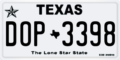 TX license plate DOP3398