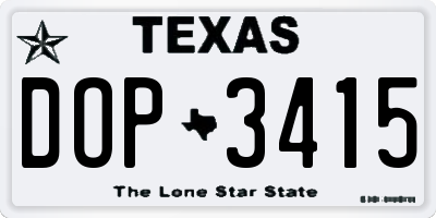TX license plate DOP3415