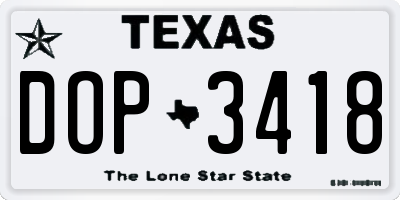 TX license plate DOP3418