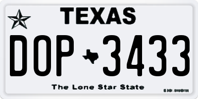 TX license plate DOP3433