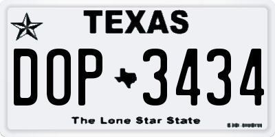 TX license plate DOP3434