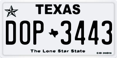 TX license plate DOP3443