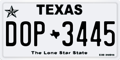 TX license plate DOP3445