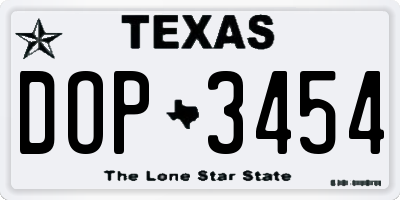 TX license plate DOP3454