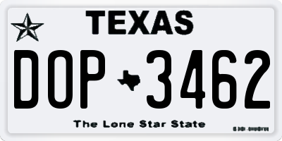 TX license plate DOP3462