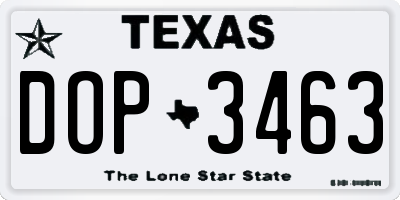 TX license plate DOP3463