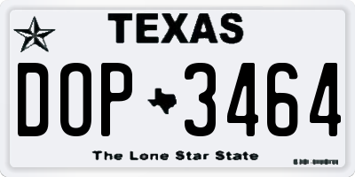 TX license plate DOP3464
