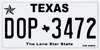 TX license plate DOP3472