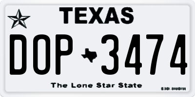 TX license plate DOP3474