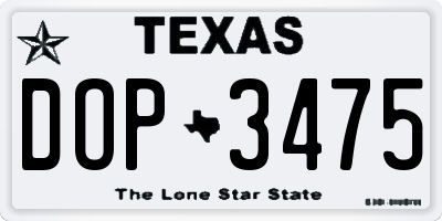 TX license plate DOP3475