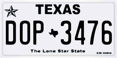 TX license plate DOP3476
