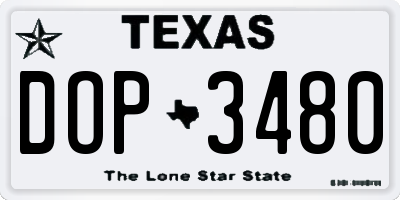 TX license plate DOP3480