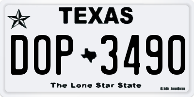 TX license plate DOP3490