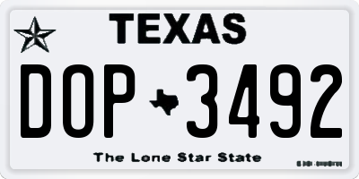 TX license plate DOP3492