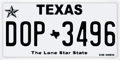 TX license plate DOP3496